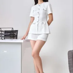 Shorts are pleated in front
