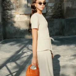2-pleated straight-leg, double-waisted pants A