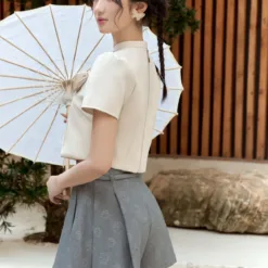 High waist brocade pants with bow