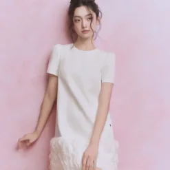 Round neck, straight leg, silk dress