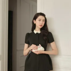 Collared shirt, bow tie, ruffles