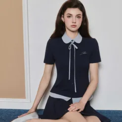 Shirt with lotus collar and hem