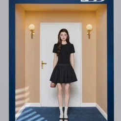 Round collar dress with pleated hem